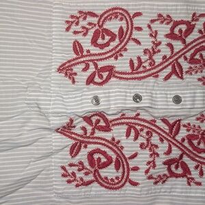 Talbots White and Red Embroidered Striped Blouse
